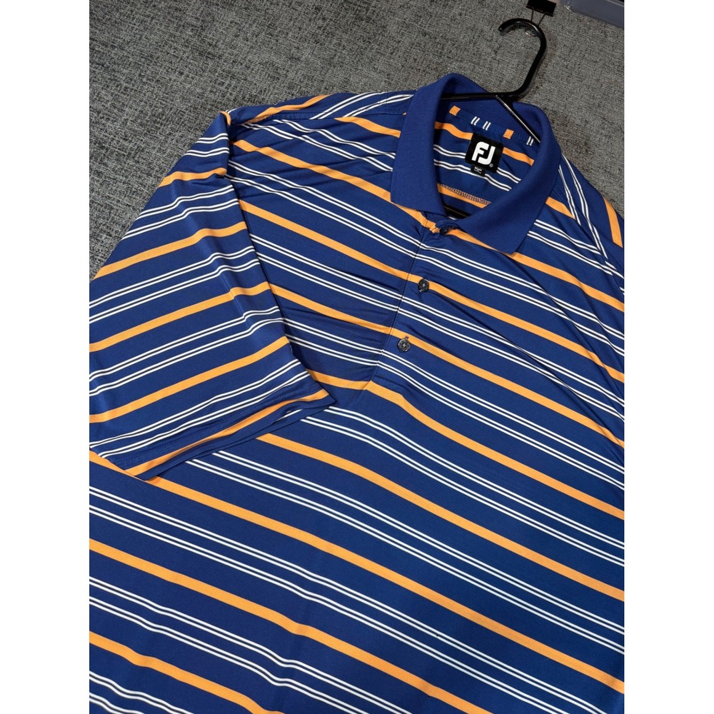 FootJoy Polo Shirt XL Blue Orange Striped Performance Golf 1009236